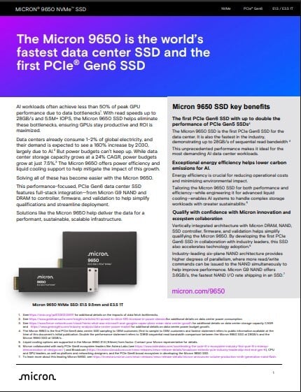Micron 9650 NVMe SSD product brief cover